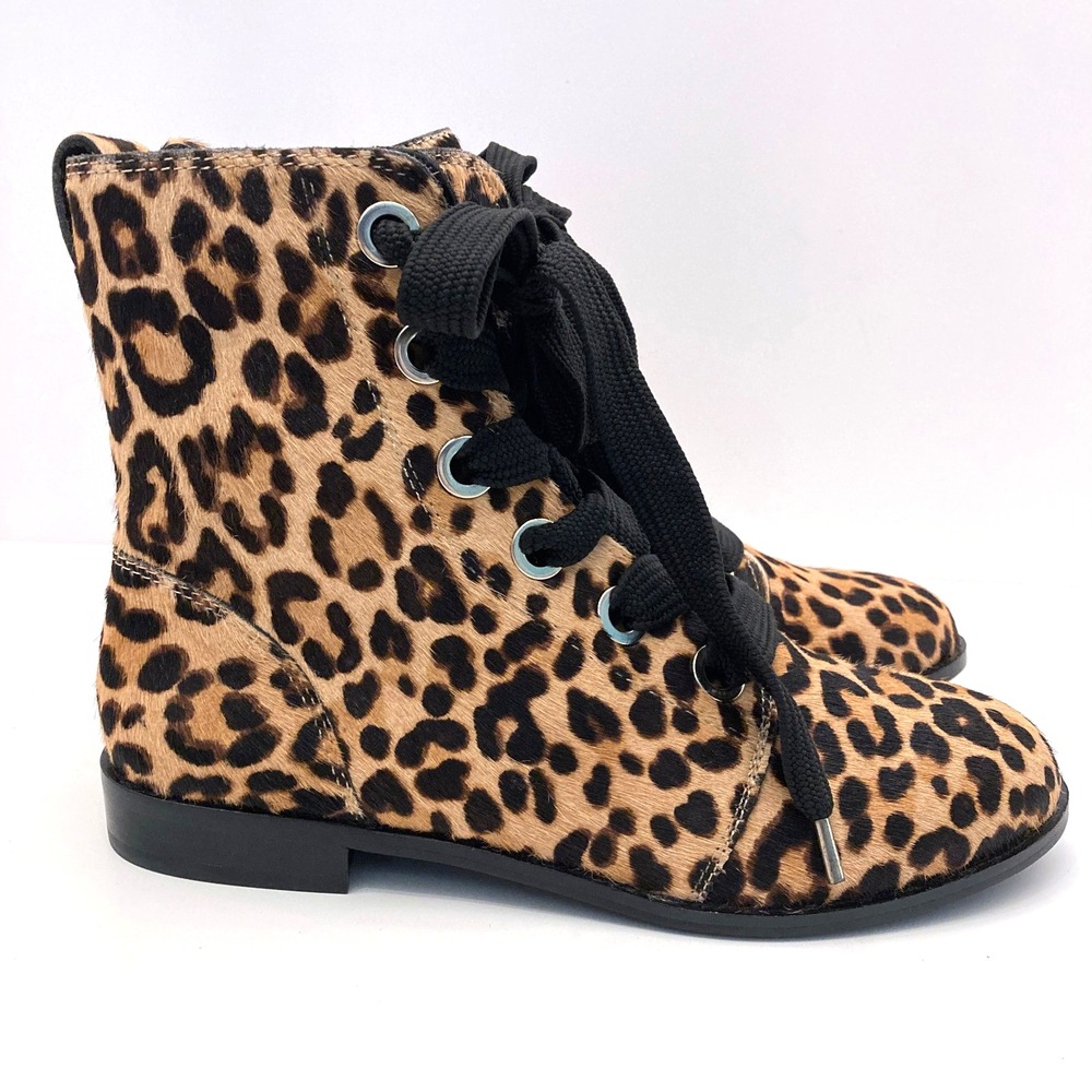 Kate‎ Spade Romia Booties Womens 7M Leopard Animal Calf Leather Lace Up Side Zip